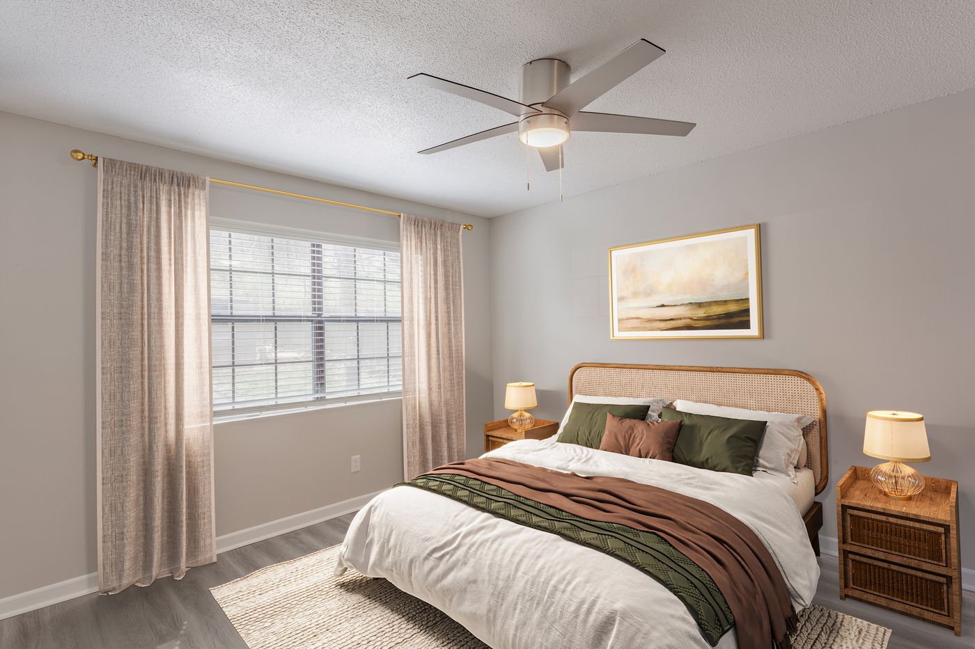 Bedroom with cane headboard