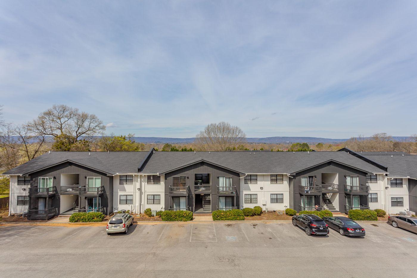 Community buildings with mountain views