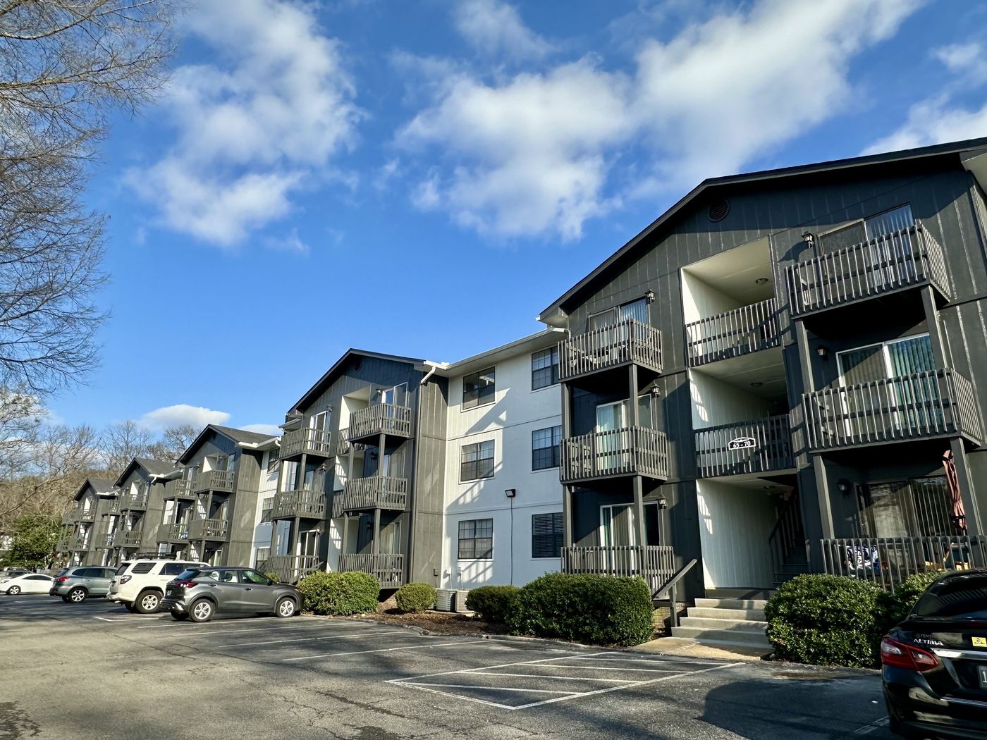 Three-story building under blue sky