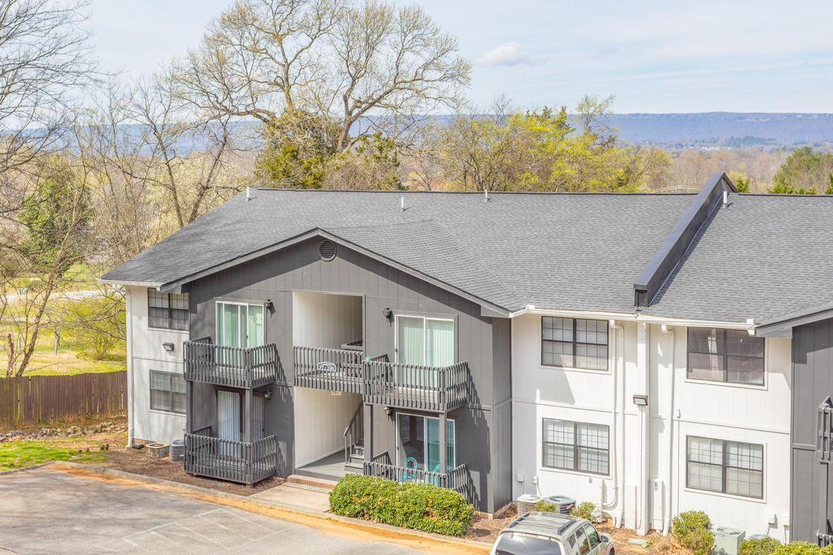 Building exterior with mountain view