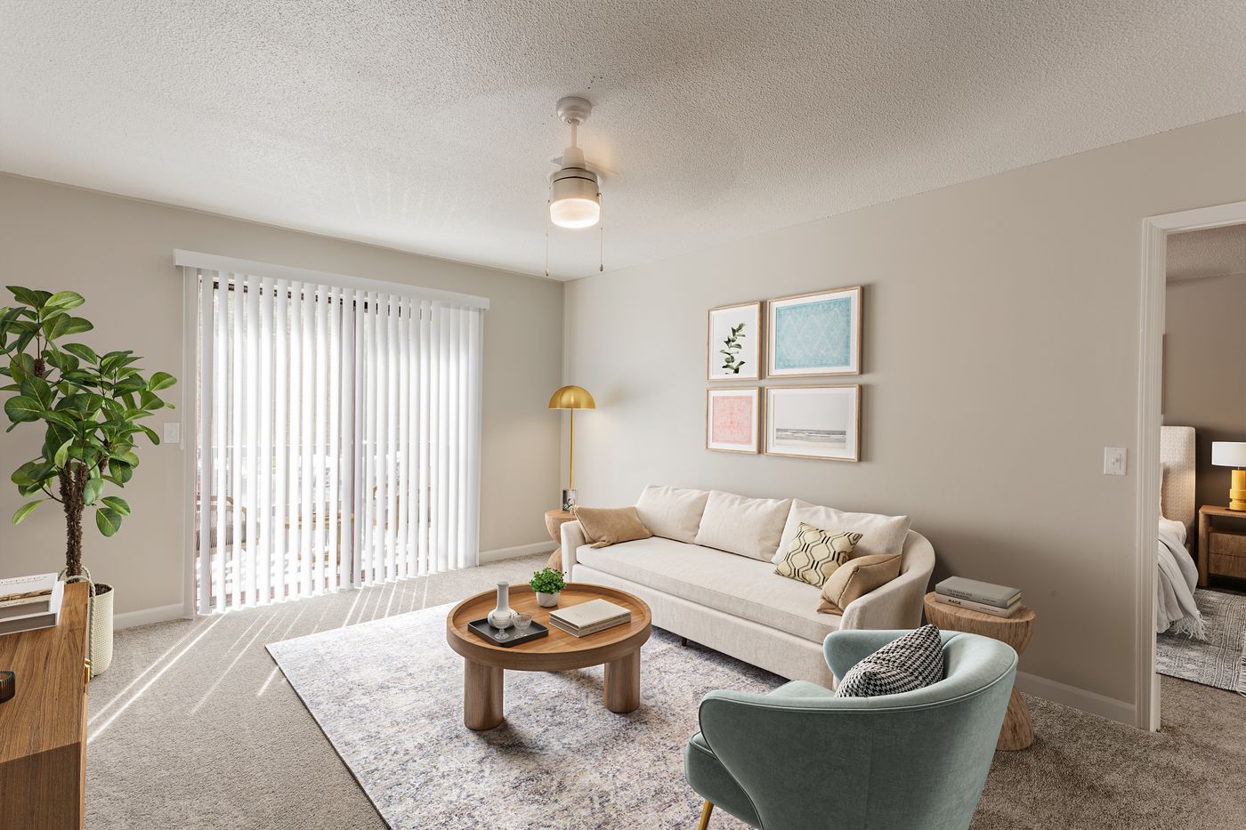 Living room with patio doors